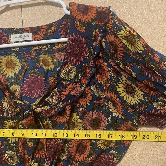 Natural Life Crop Top Smocked Floral Short Sleeve Size Médium Ruffle Shirt Boho - Picture 4 of 8